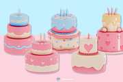Birthday Cake 3D Clipart Set, a Food Illustration by Eyestudio (Thumbnail 3 of 5)