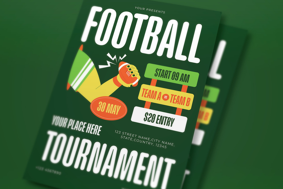 Green Football Tournament Flyer Set, a Flyer Template by graphicook (Photo 2 of 3)