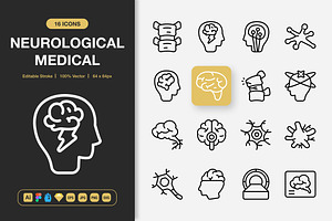 Neurological Medical Icons, an Outline Icon by Spacepixel Creative