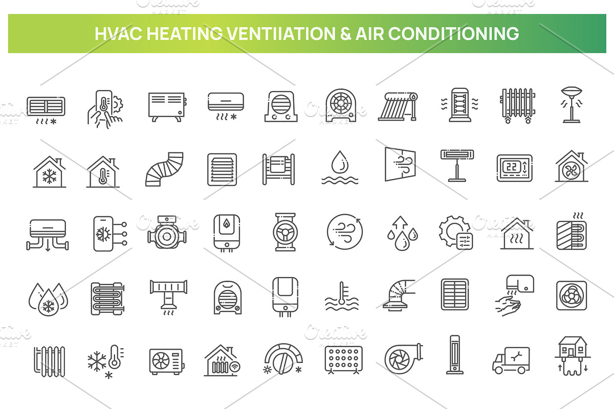 HVAC system outline icon set, an Outline Icon by Tettygreen (Photo 1 of 2)