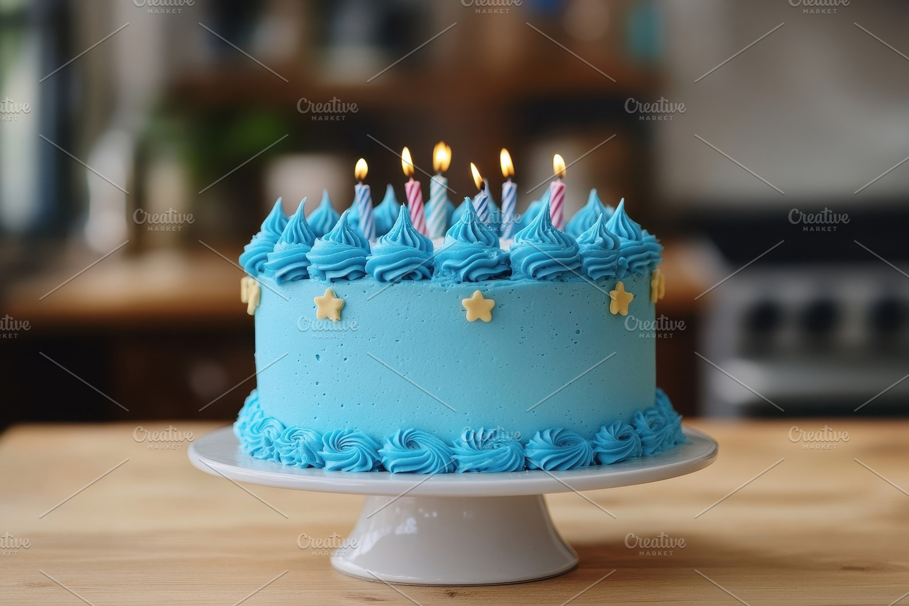 Celebratory blue birthday cake with, a Photo by Tanuart