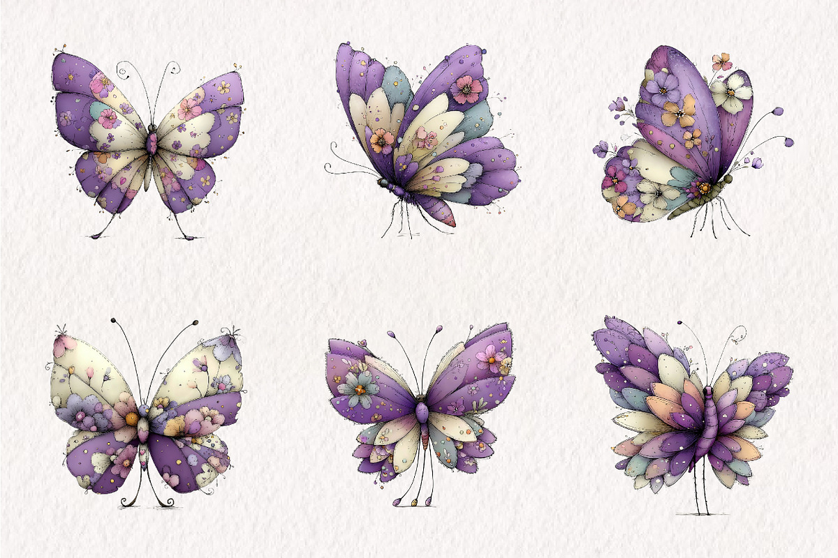 Whimsical Butterfly Clipart, an Illustration by CreationArt (Photo 5 of 7)