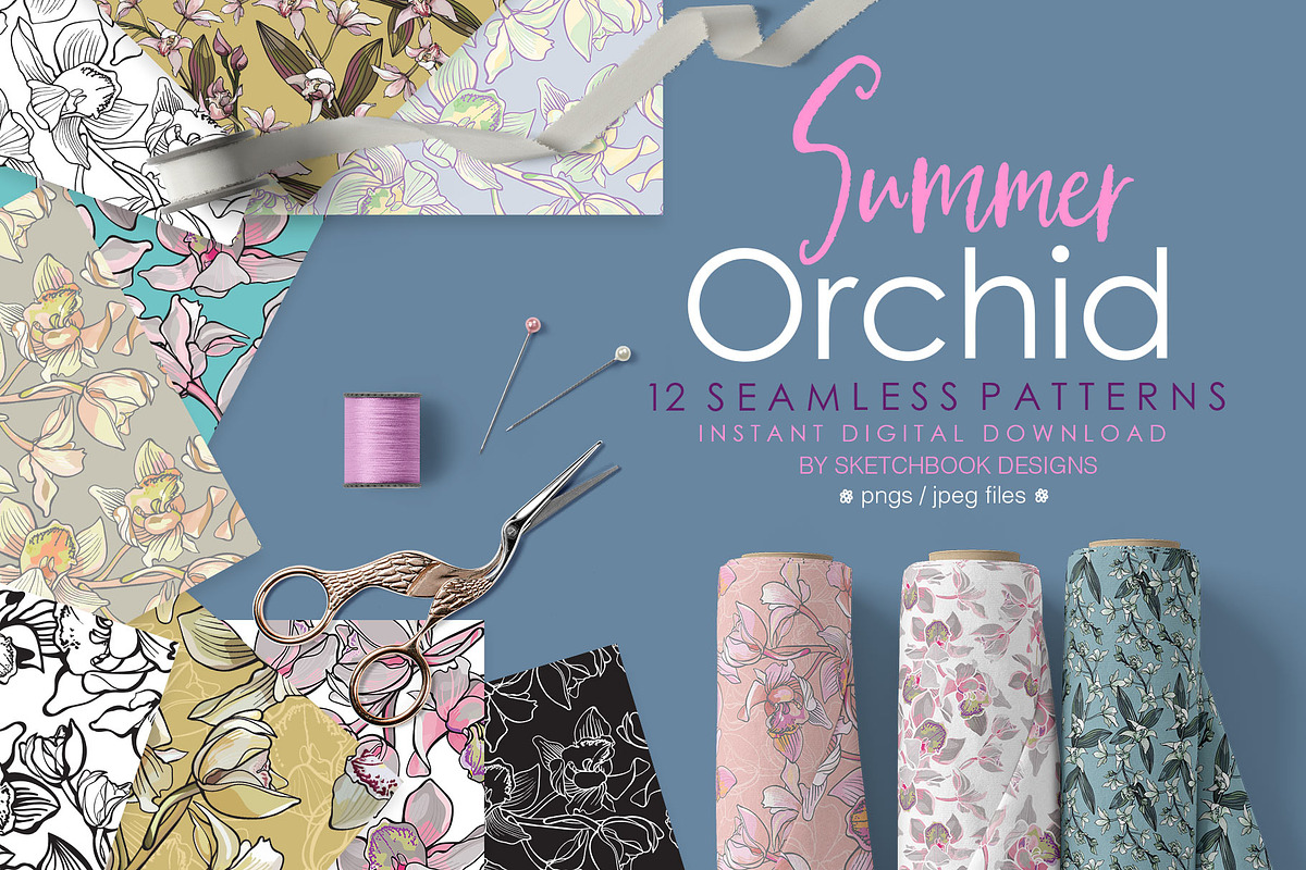 Summer Orchids Seamless Patterns, a Pattern Graphic by Sketchbook Designs (Photo 5 of 9)