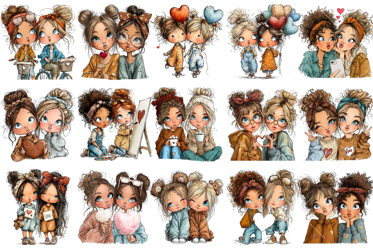 Whimsical Valentine Best Friends Cli, an Illustration by OK Design (Photo 3 of 6)