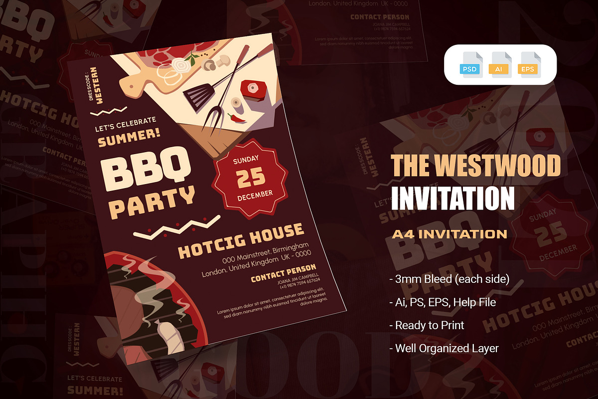 Westwood BBQ Party Invitation, an Invitation Template by AQR Studio (Photo 1 of 2)