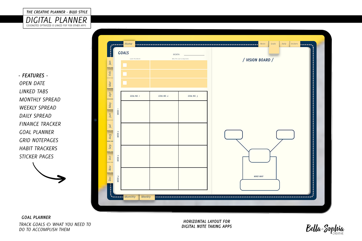 Navy Digital Planner for Goodnotes, a Stationery Template by Bella+Sophia Creative (Photo 4 of 6)