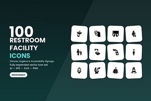 100 Restroom Facility Icons, a Solid Icon by Symbolic Language