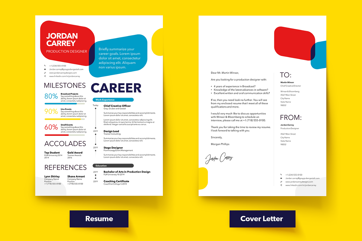 Colorful Resume Set, a Resume Template by Knockout Prezo (Photo 2 of 10)