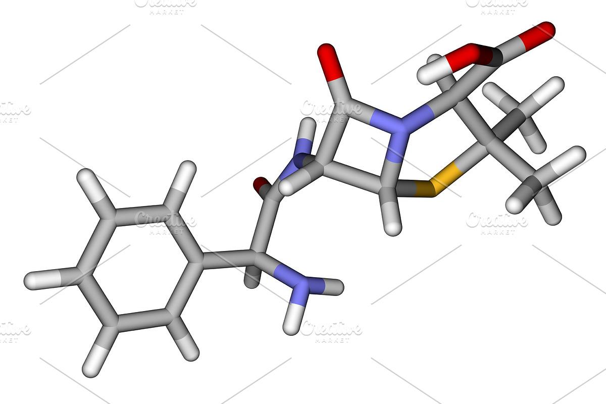 Ampicillin sticks molecular model, a Healthcare Illustration by Leonid Andronov