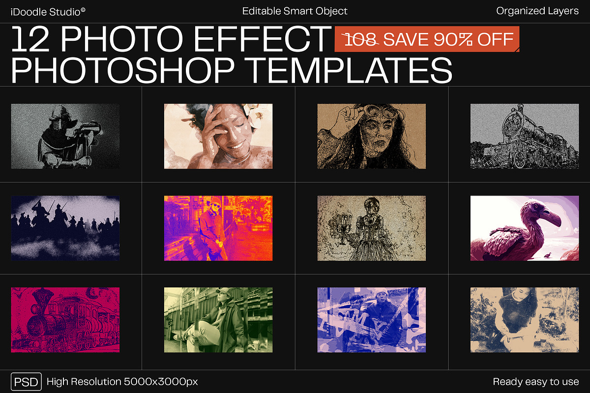 12 Photo Effect Templates, a Brushes & More by iDoodle Studio (Photo 1 of 6)