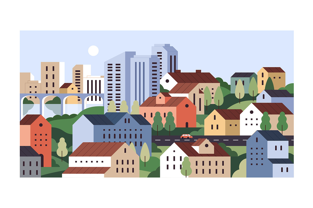 Cityscapes set + seamless patterns, an Object Illustration by PaperTrident (Photo 2 of 8)
