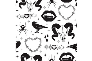 Tattoo seamless pattern. Black, an Illustration by LadadikArt