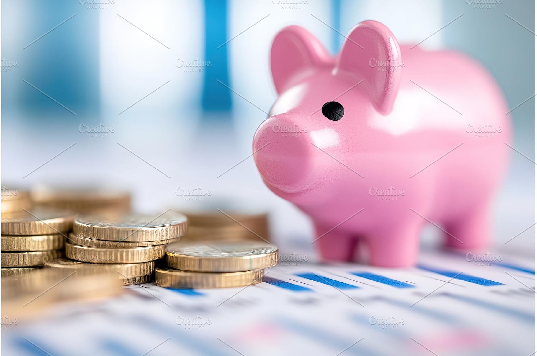 Piggy Bank with Gold Coins on Top of, a Business Photo by Lermont51