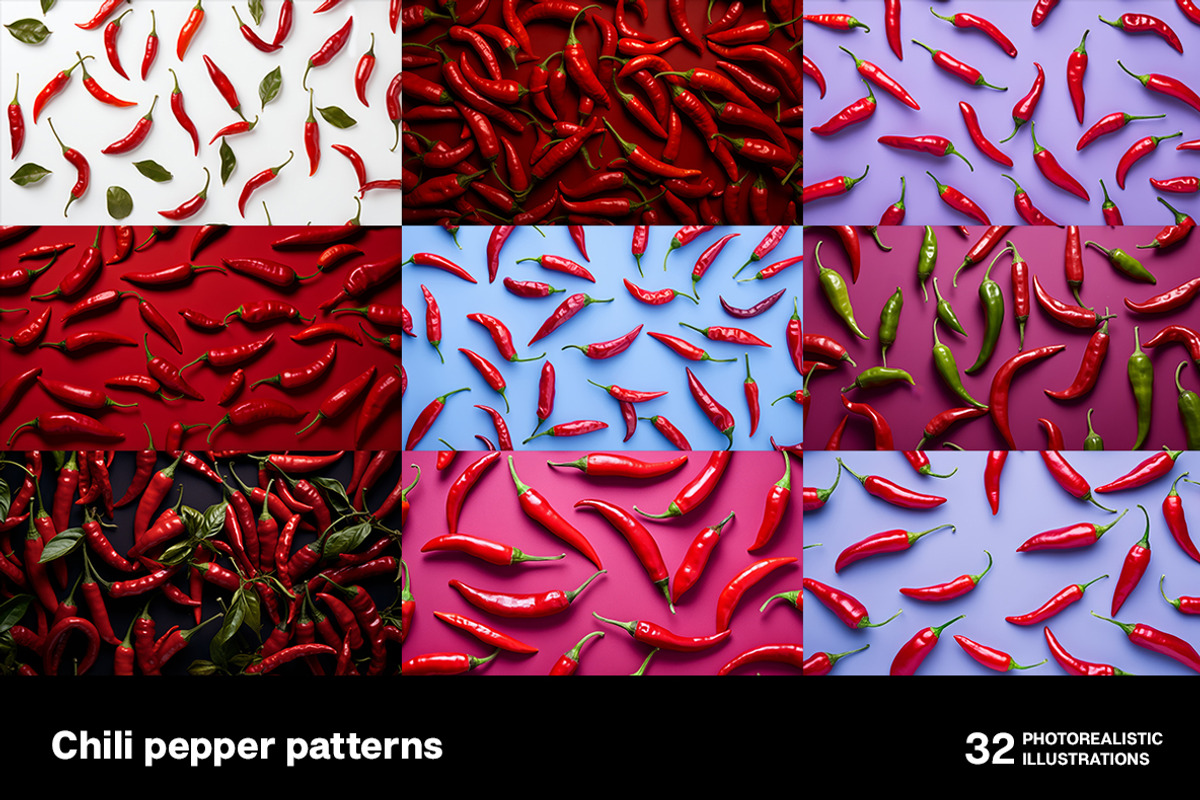 Chili pepper patterns - 32 images, a Food Illustration by Handmadefont (Photo 6 of 11)