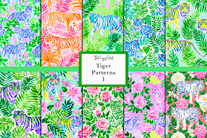 Seamless Colourful Tiger Patterns