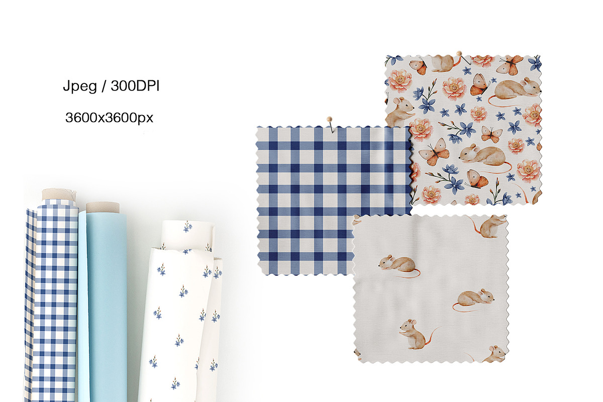 Seamless patterns cute mous, flowers, a Pattern Graphic by Pattern + watercolor (Photo 3 of 13)