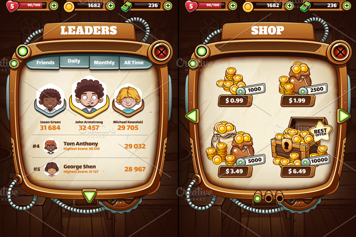 Steampunk GUI for Mobile Game, an Illustration by wowu (Photo 3 of 9)