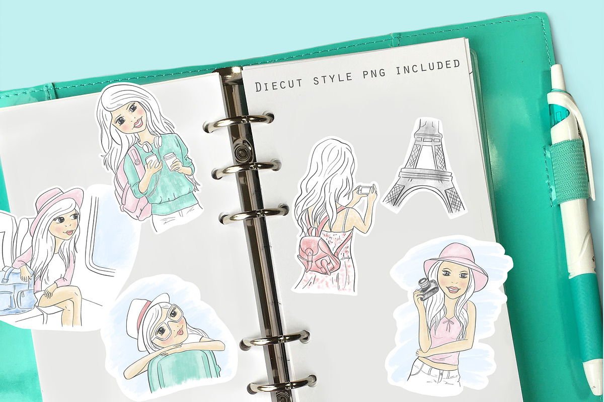 Travel girl, cute girl clipart, an Illustration by Kate Snitser (Photo 2 of 4)