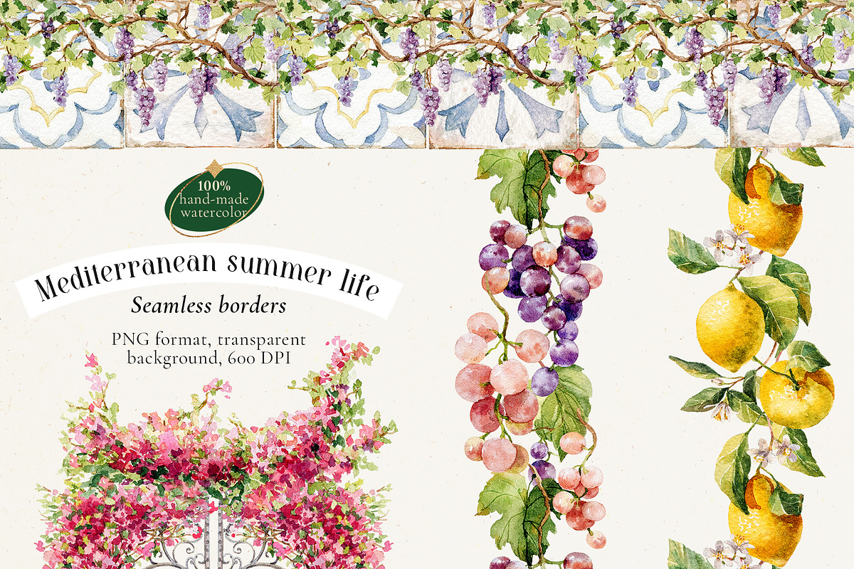 Watercolor Mediterranean summer life, a Decorative Illustration by Pamyatka Shop (Photo 11 of 25)