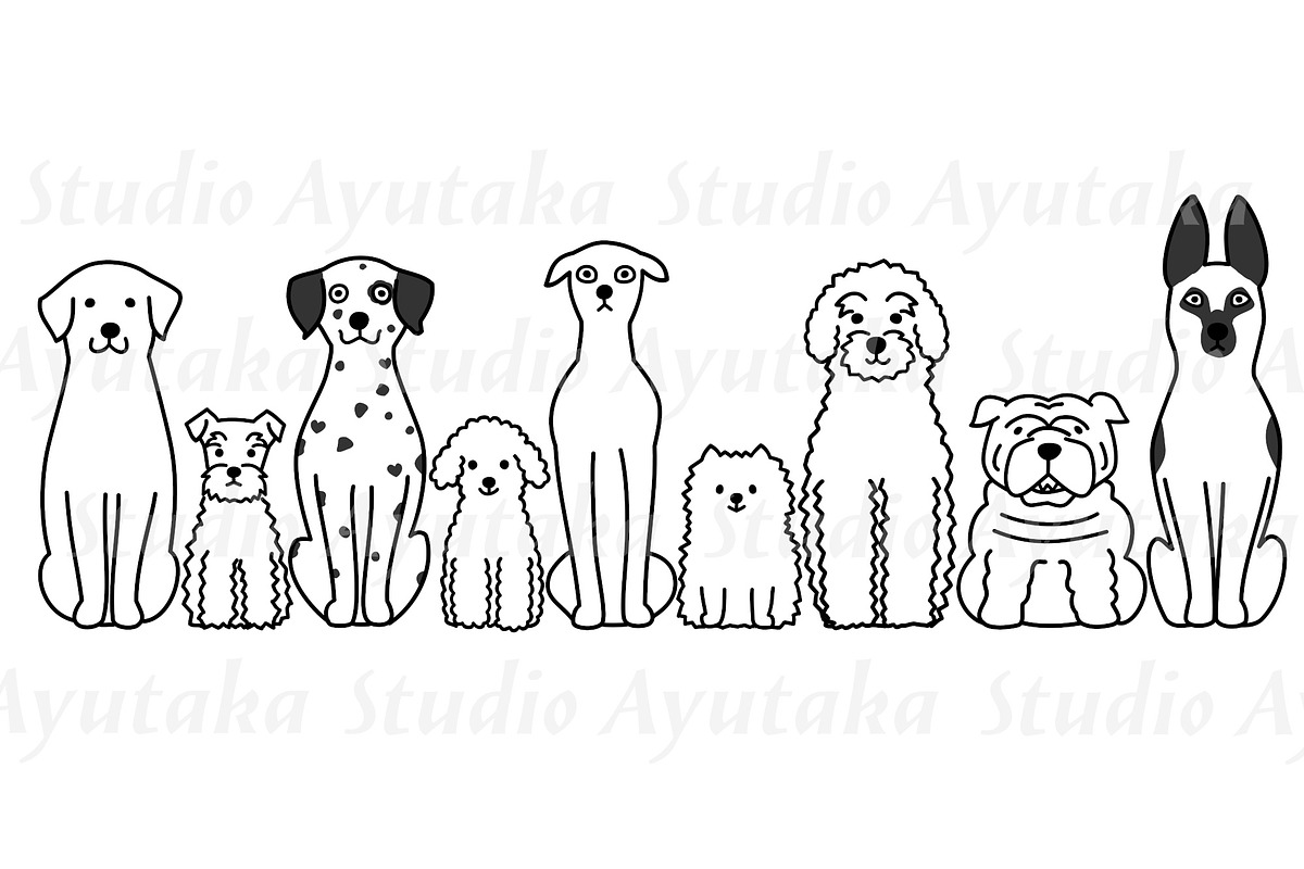 lineart dogs sitting&peeking bundle, an Animal Illustration by dogsinarow (Photo 2 of 3)