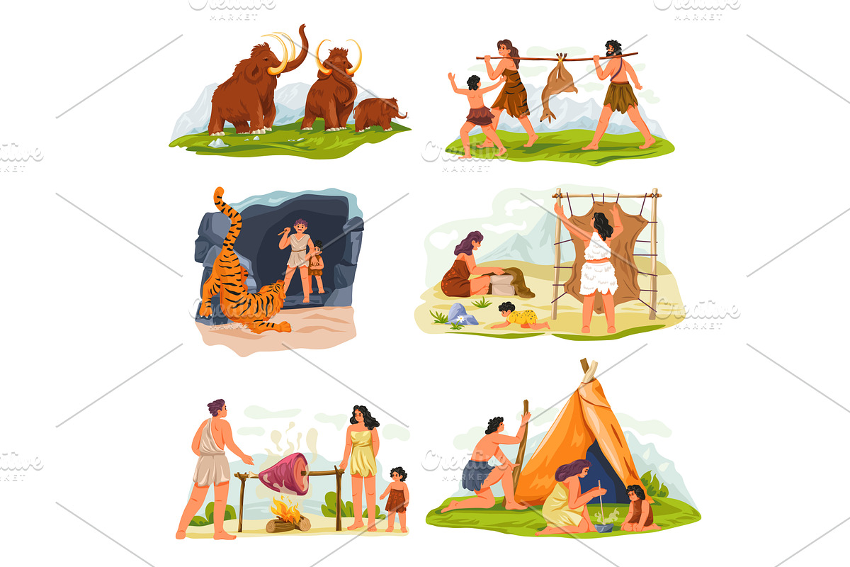 Prehistoric people. Ancient family, a Graphic by Stock-Smart-Start