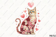 Floral Valentine Cat PNG Valentines, an Illustration by CraftArtStudio (Thumbnail 1 of 4)