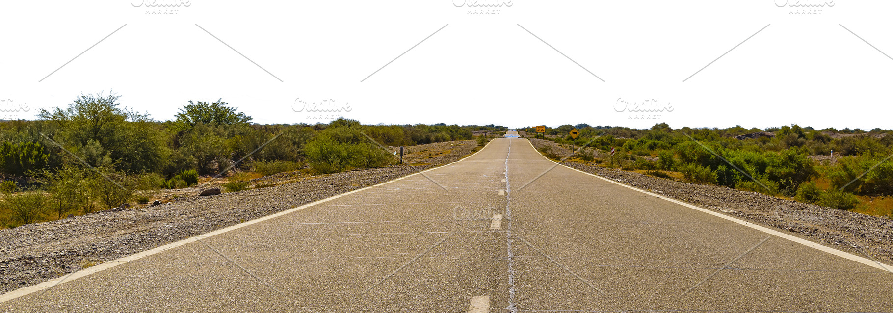 Isolated photo of empty highway surrounded by steppe landscape, a Transportation Photo by DanFLCreativo