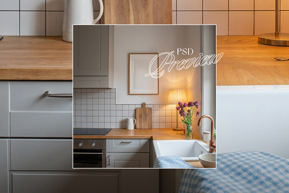 A3 Frame Warmly Lit Kitchen Mockup, a Household Mockup by WasMockups (Photo 5 of 5)