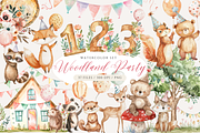 Woodland Party Watercolor Clipart, an Animal Illustration by ClipArtCharm (Thumbnail 1 of 4)