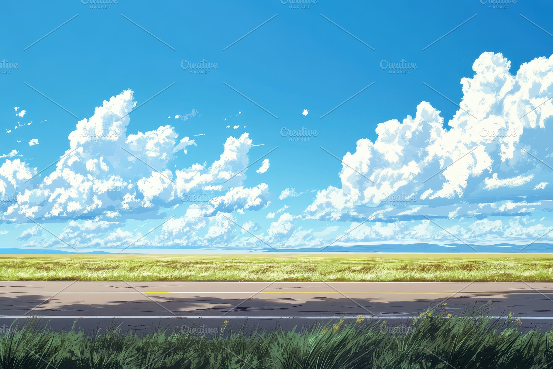 Bright blue sky stretches above expa, a Photo by Tanuart