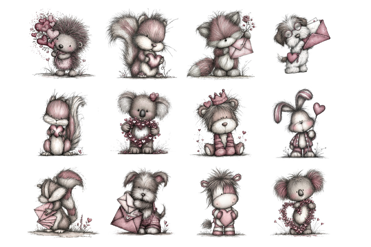 Whimsical Valentine Animals Clipart, an Illustration by Design Market (Photo 2 of 3)