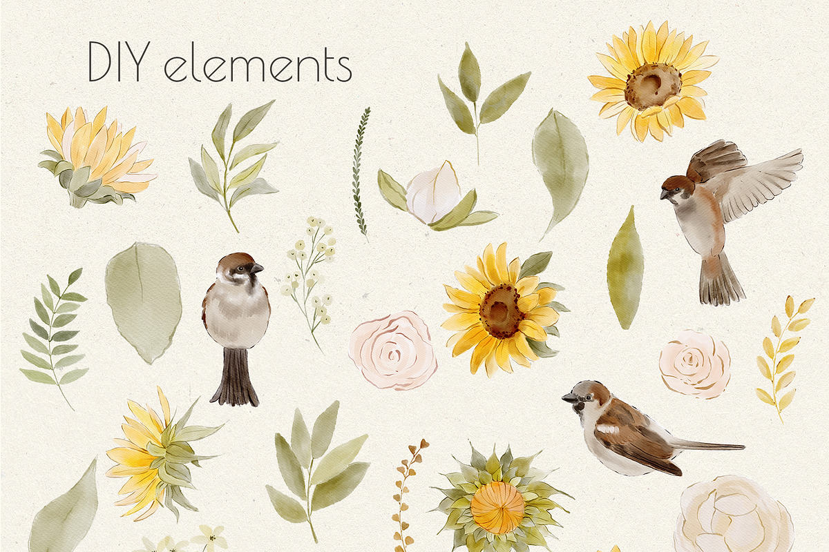 Watercolor Sunflower Set, a Decorative Illustration by Jenteva Art (Photo 8 of 16)