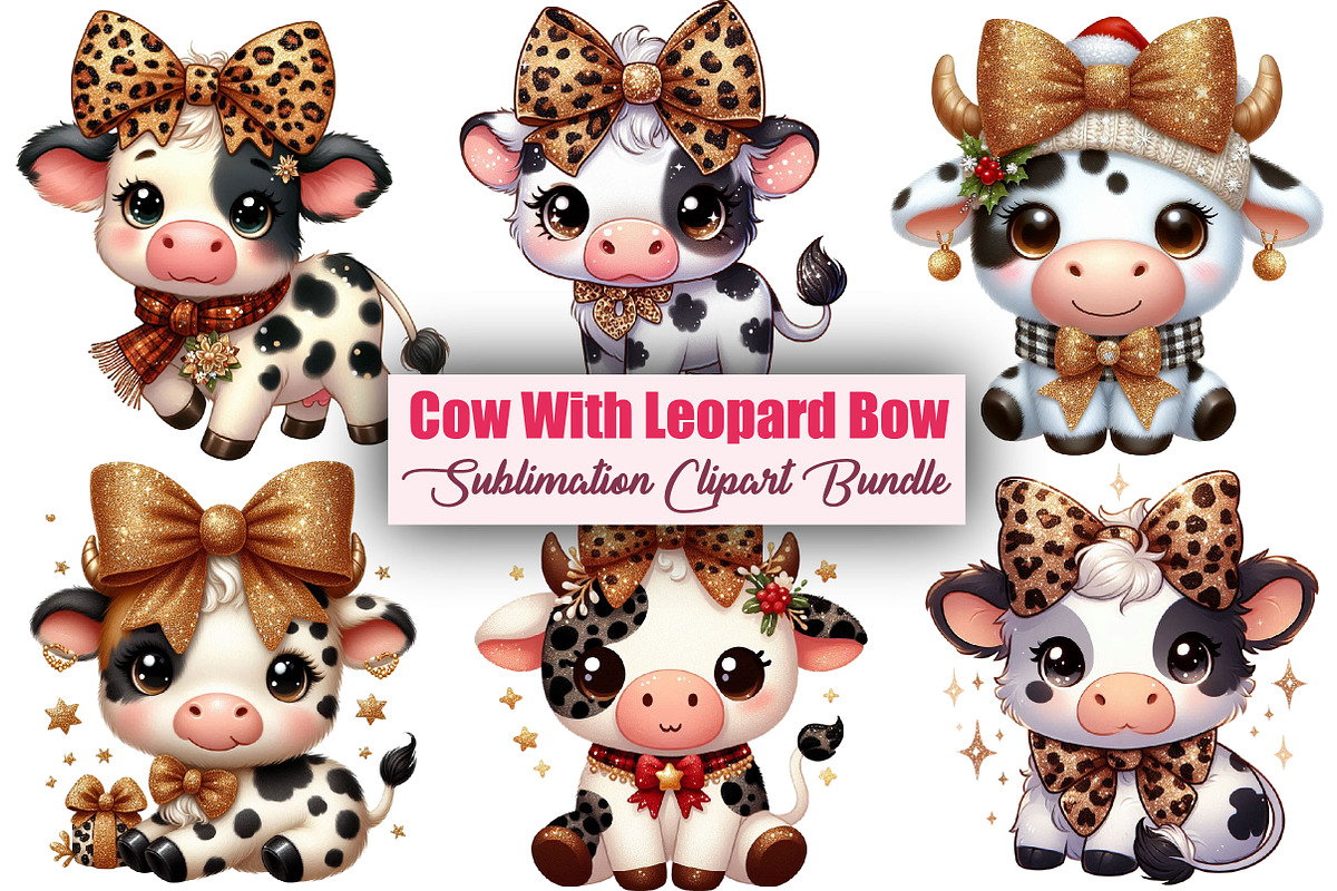 Cow With Leopard Glitter Bow Clipart, a Graphic by CitraGraphics (Photo 1 of 6)