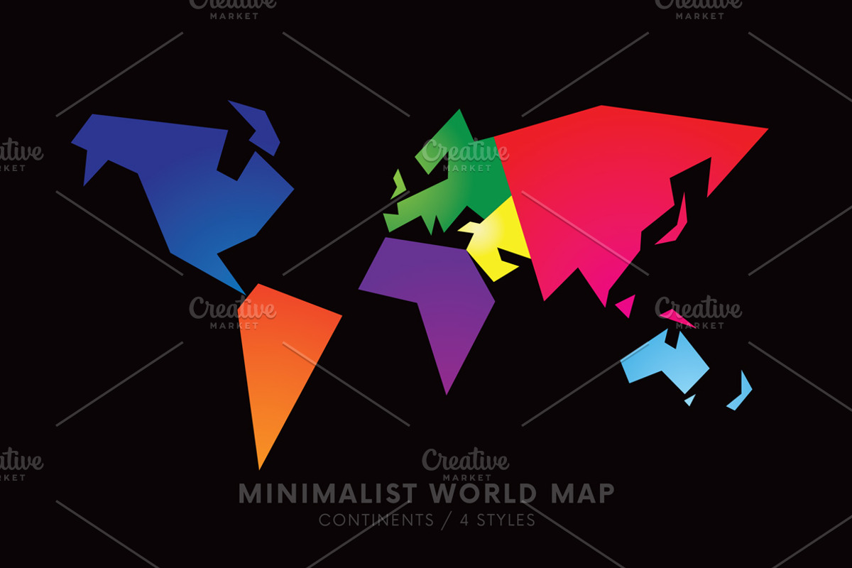 Minimalist World Map ~ 4 Styles, an Illustration by digitalassets (Photo 1 of 2)