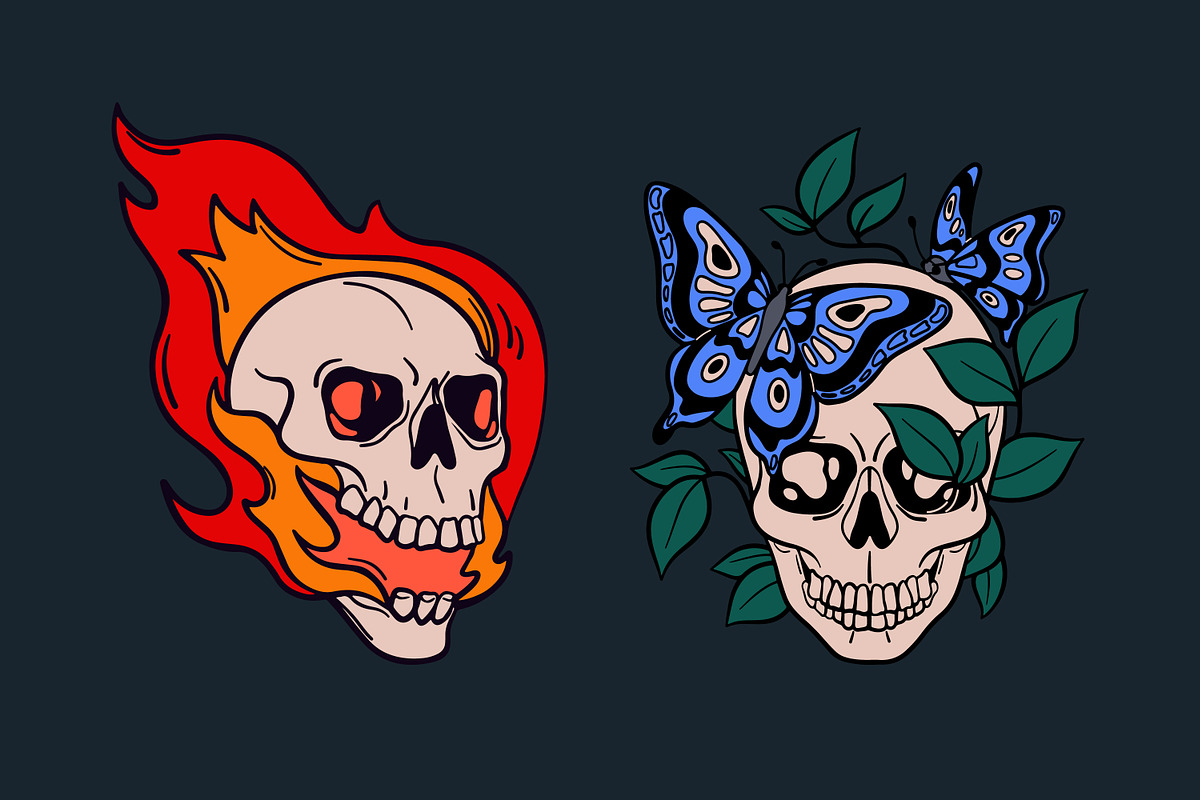Horror vintage skull tattoo art set, a Decorative Illustration by Good Studio (Photo 2 of 16)