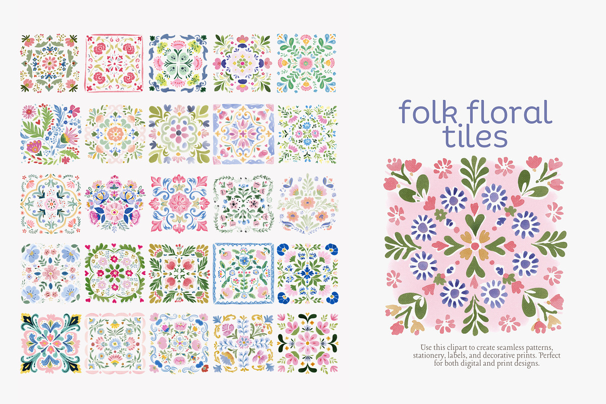 Folk floral tiles clipart, an Illustration by Patishop Art (Photo 7 of 10)