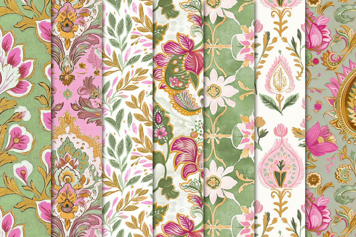 Vibrant Pink & Green Indian Patterns, a Pattern Graphic by Maishop (Photo 2 of 3)