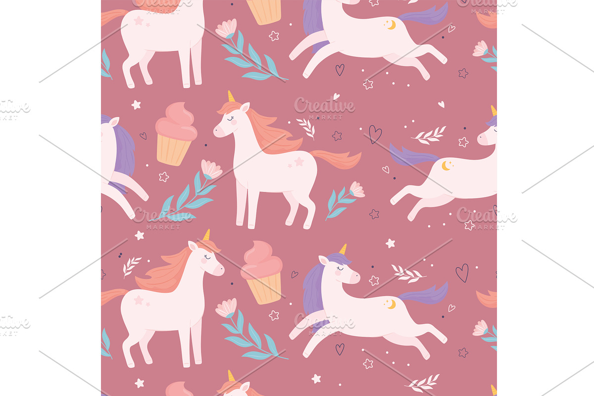 unicorns and cupcakes, an Animal Illustration by studiogstock