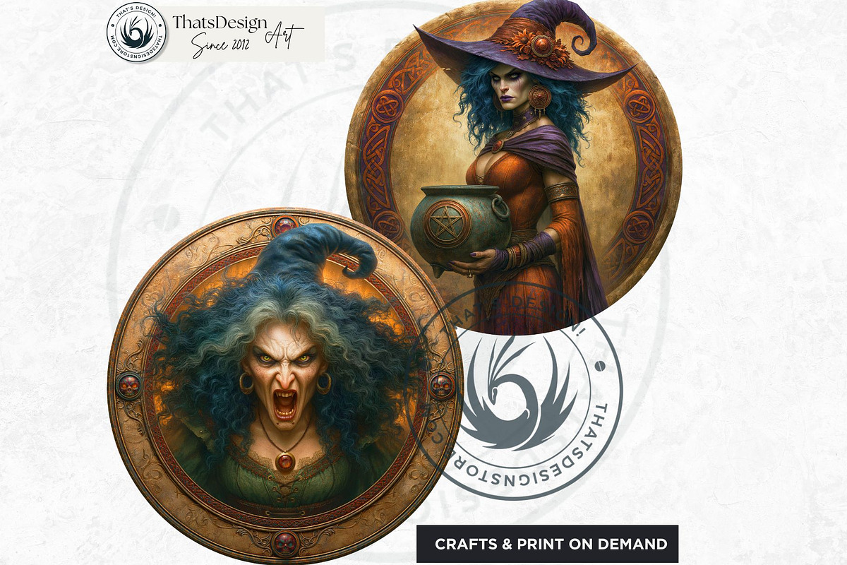 Halloween Witches Medaillons, a Seasonal Illustration by ThatsDesignArt (Photo 8 of 16)
