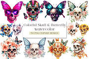 Colorful Skull & Butterfly Clipart, an Illustration by DreamArtGraphic (Thumbnail 1 of 4)