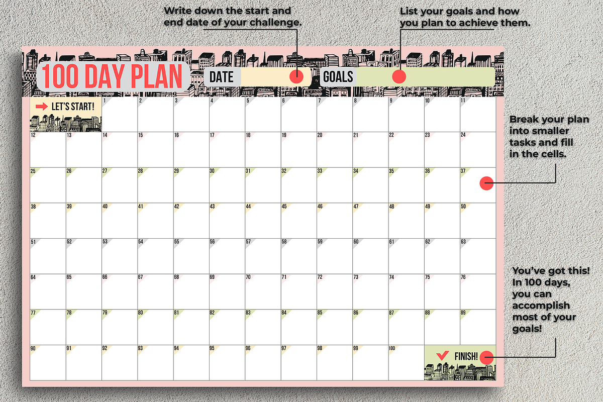 100 Day Challenge Habit Goal Planner, a Templates & Theme by IRSYART (Photo 2 of 9)