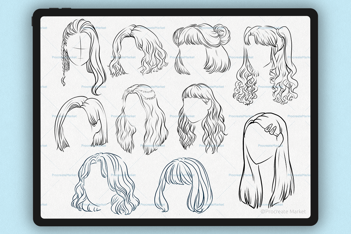 Procreate Hair Stamps Brushes, a Brush Add-On by Procreate Market (Photo 4 of 4)