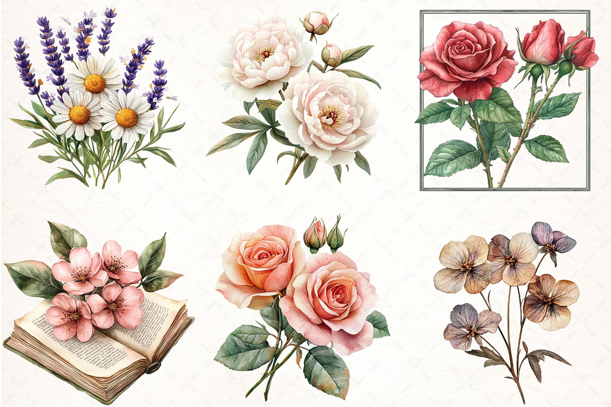 Vintage Flowers Sublimation Bundle, an Illustration by Pixels.Craft (Photo 3 of 7)