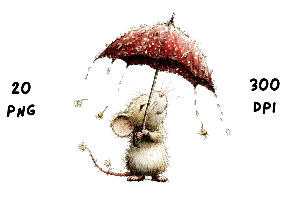 Whimsical Spring Rainy Mouse, an Animal Illustration by GiraffeCreative (Photo 18 of 20)