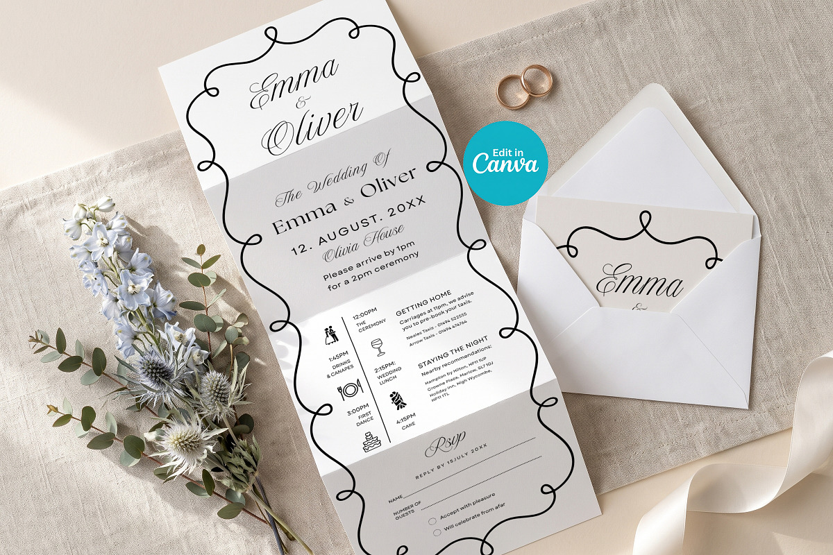 Elegant Black White Wedding Invite, an Invitation Template by Arslan (Photo 1 of 3)