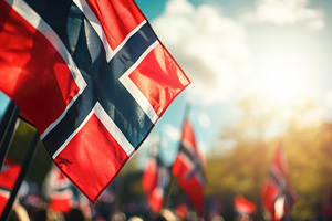 Norwegian flags waving energetically during national holiday celebration, filli, a Holiday Photo by Antonio Gravante Market