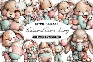 Whimsical Easter Bunny Clipart, an Illustration by Black Bird Studio