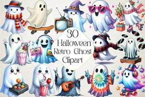 Funny Retro Halloween Ghost Clipart, an Illustration by DreamPrint404