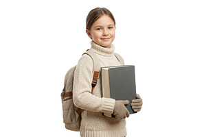 Girl With Book and Backpack