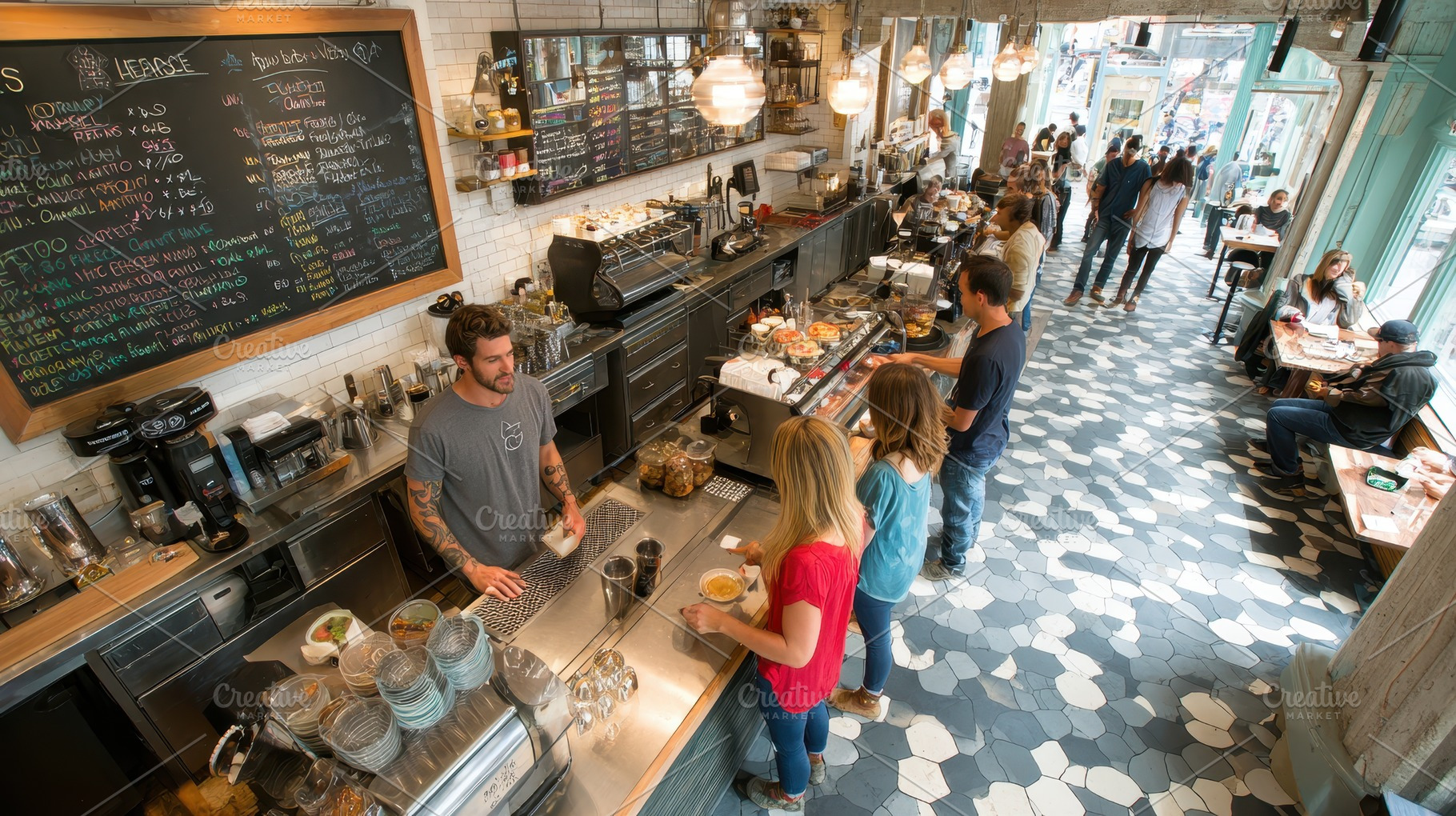 Busy Coffee Shop Baristas Serving Cu, a Photo by Pixeness Studio